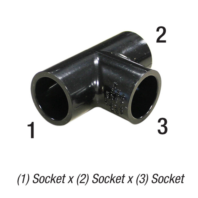 Tee, 1/2in SLP Socket x 1/2in SLP Socket x 1/2in SLP Socket, PVC SCH40, Black
