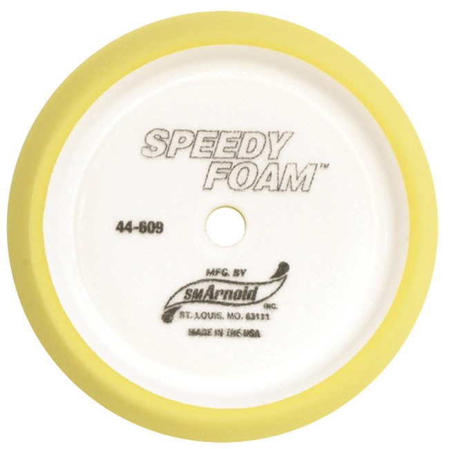 Buffing Foam Pad, 9in Dia. 50 Pores Per Inch (PPI), Curved Edge Pad, Yellow Polyester, S.M. Arnold 44-609