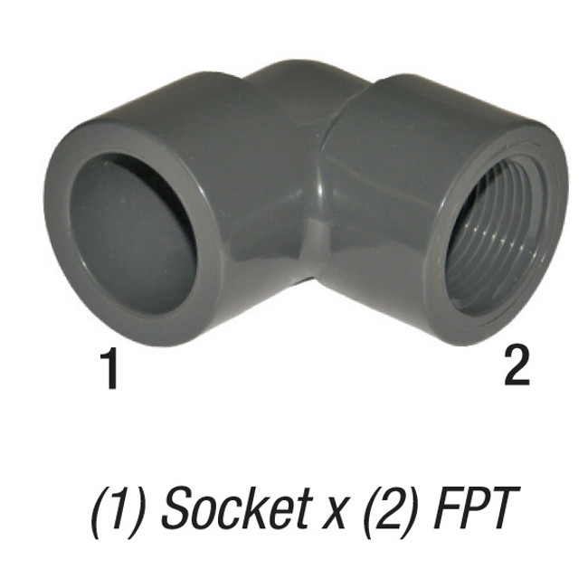 90° Elbow, 1/2in SLP Socket x 1/2in FPT, PVC SCH80, Gray