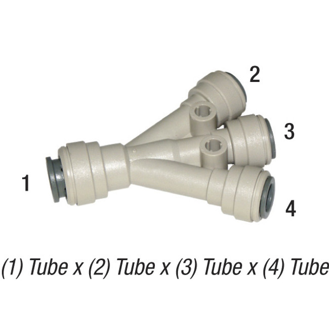 John Guest Three-Way Divider, 1/2in Tube O.D. Inlet/O.D. Outlets, 150PSI @ 73ºF, Poly, PI491612S