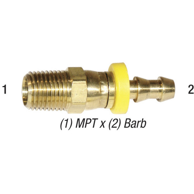 Lock-On, 1/4in Male Pipe Swivel x 3/8in Hose Barb, Brass