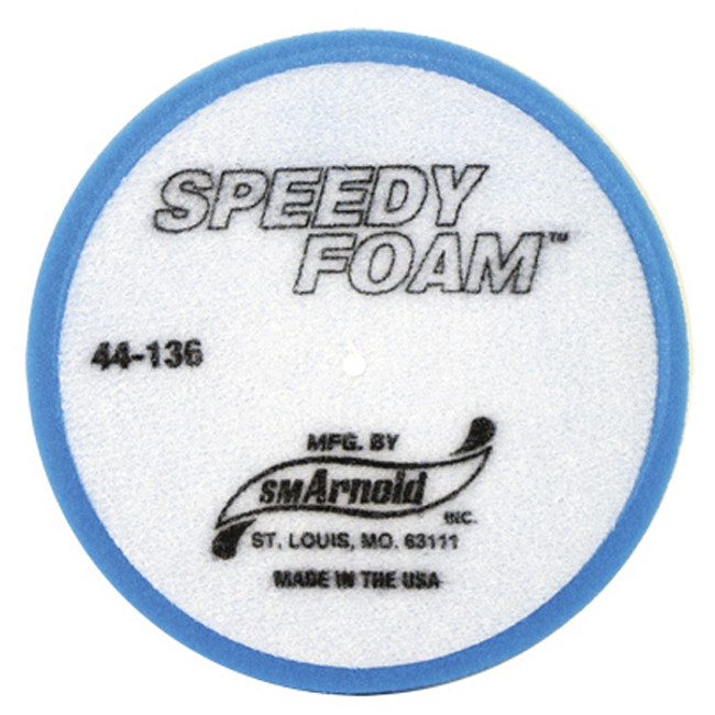 Polishing Foam Pad, 6in Dia. 70 Pores Per Inch (PPI), Flat Pad, Blue Polyester, S.M. Arnold 44-136