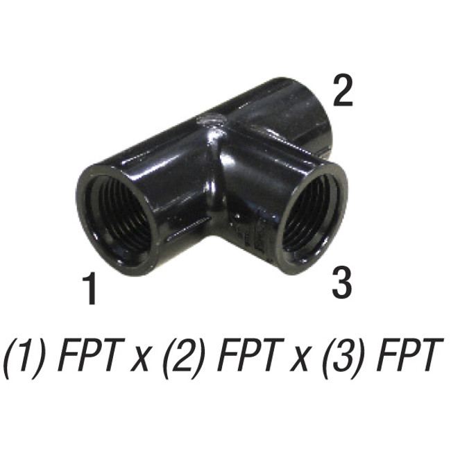 Tee, 1/2in FPT x 1/2in FPT x 1/2in FPT, PVC SCH40, Black