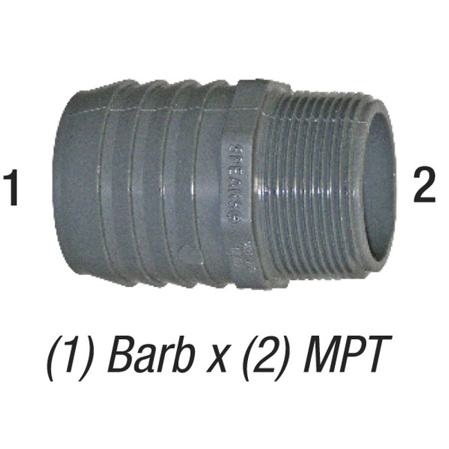 Adapter, Tapered Inside, 2in Barb x 2in MPT, PVC SCH40, 1436-020, Gray