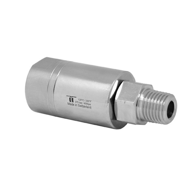 Mosmatic In-LIne Swivel, 1/4in FPT x 3/8in MPT, 2.4in L, 4000PSI, 10.5GPM, 30RPM, 250°F, Stainless Steel, DGS Series 30.053