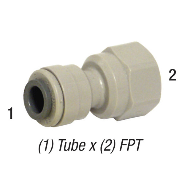 John Guest Female Connector, 1/4in Tube x 1/4in FPT, Poly, PI450822S