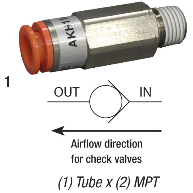 Check Valve, 3/8in Tube x 3/8in MPT, 145PSI, A Series SMC One Touch Fitting AKH11A-N03S