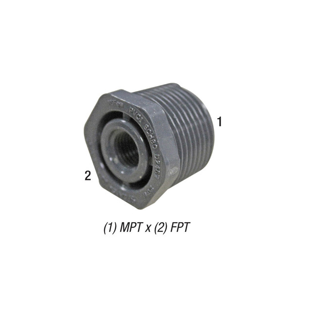 Reducer Bushing, 1in MPT x 1/4in FPT, PVC SCH80, Gray