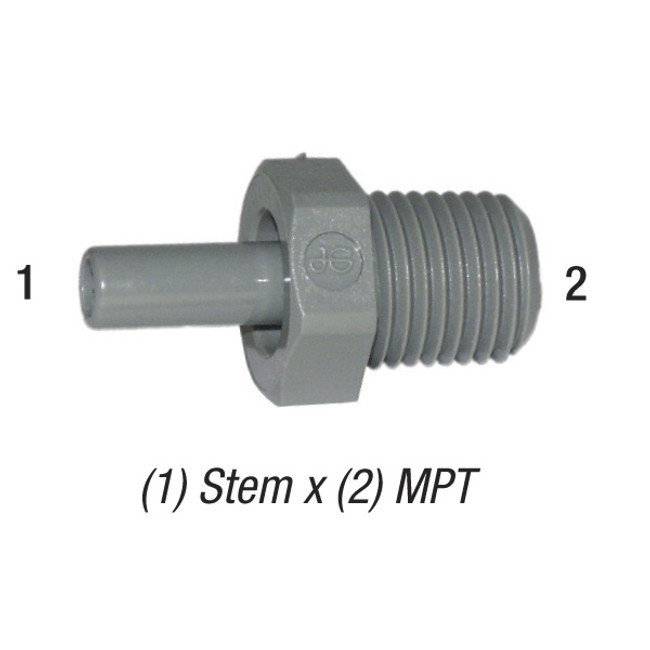 John Guest Stem Adapter, 1/4in Stem x 1/4in MPT, PI050822S