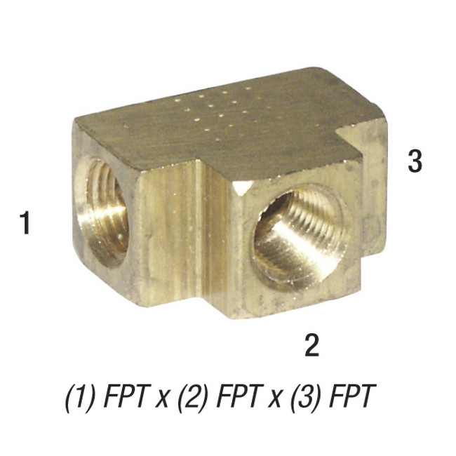 Tee Adapter, 1/4in FPT x 1/4in FPT x 1/4in FPT, Brass, 28-025