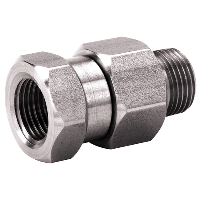 High Pressure Swivel, 3/8in MPT x 3/8in FPT, 5000PSI, 200°F, Stainless Steel, J.E. Adams 7044