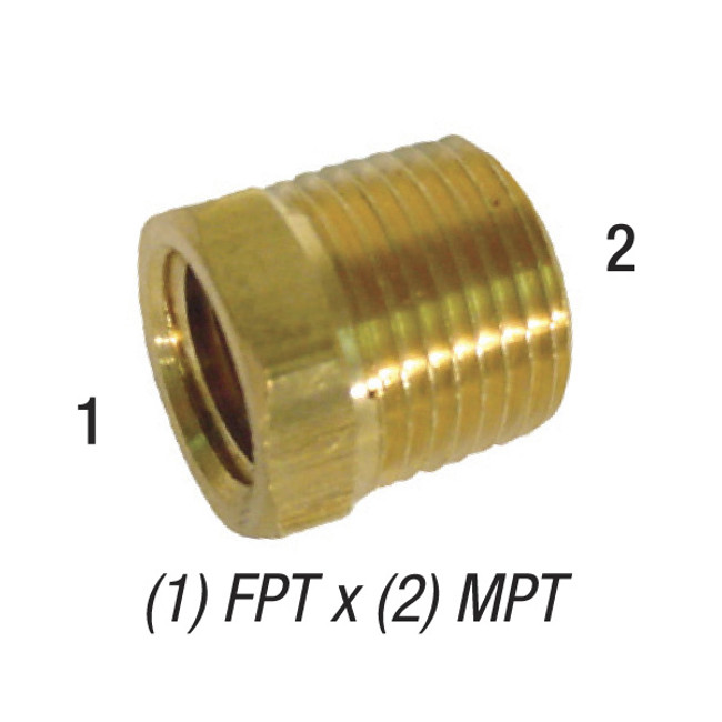 Hex Reducer Bushing, 3/4in MPT x 1/4in FPT, Brass, 28-109 Hex Reducer Bushing, 3/4in MPT x 1/4in FPT, Brass, 28-109
