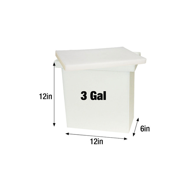 3-Gallon Open Top Rectangular Solution Tank with Lid, 6in L x 12in W x 12in H