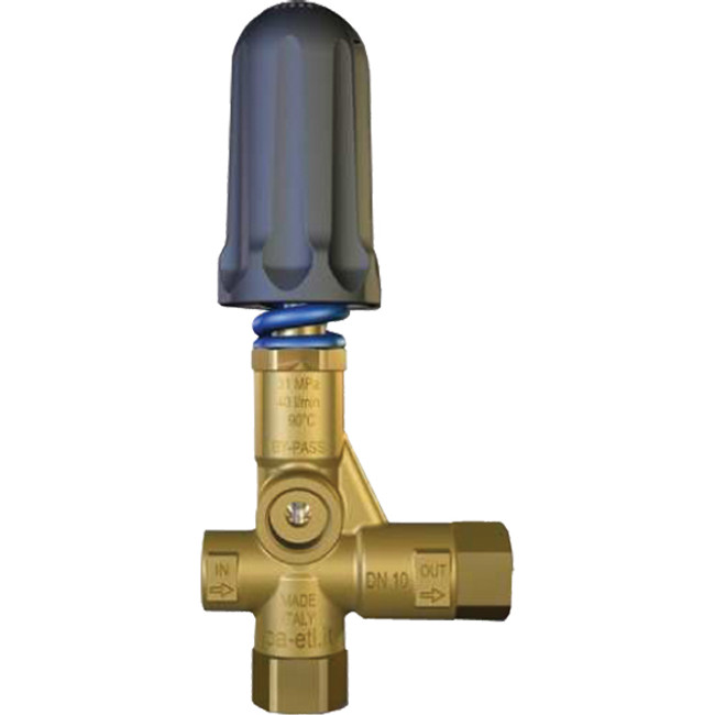Trapped Pressure Unloader with Knob, (2) 3/8in FPT Inlet, 3/8in FPT Outlet, (2) 3/8in FPT Bypass, 10GPM, 4500PSI, 195°F, General Pump YU831RK