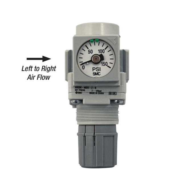 Air Regulator with Gauge, 1/4in FPT Left to Right, SMC AR20K-N02E-Z-B