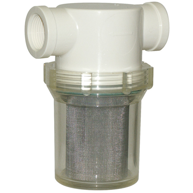 In-Line Strainer Assembly, Inlet/Outlet 1in FPT, 40 Mesh Steel Screen, Clear Nylon Bowl with Viton Gasket, RVF1616NV40C