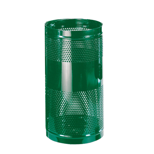 Perforated Steel Receptacle, Freestanding, 18in Dia. x 35in H, Green