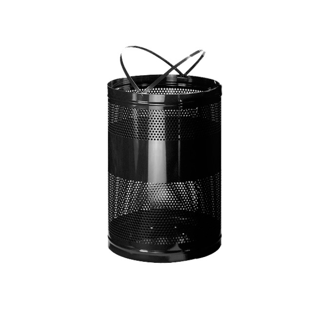 Perforated Steel Receptacle, Freestanding, 23in Dia. x 36in H, Black