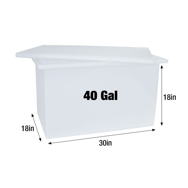40-Gallon Open Top Rectangular Solution Tank with Lid, 30in L x 18in W x 18in H