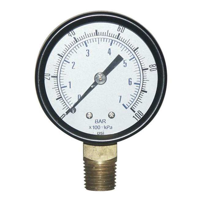 Non-Liquid Filled Pressure Gauge, 1/4in Bottom Mount, 0-100PSI, 2in Dia. Face