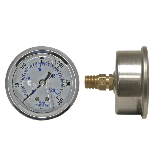 Liquid Filled Pressure Gauge, 1/4in Rear Mount, 0-300PSI, 2-1/2in Dia. Face