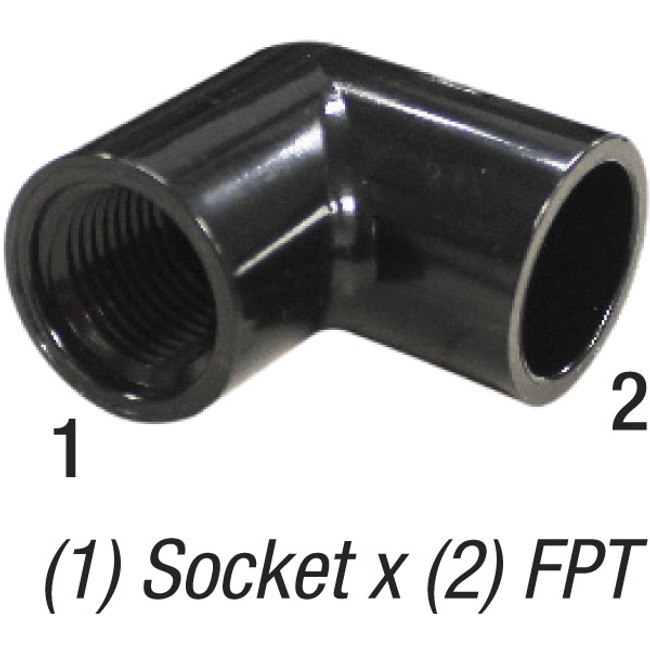 90° Elbow, 1/2in SLP Socket x 1/2in FPT, PVC SCH40, Black