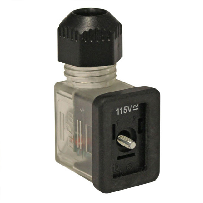 DIN Valve Connector Plug, B Style, 3/8in Inlet Port, 24V/120VAC, Amber LED