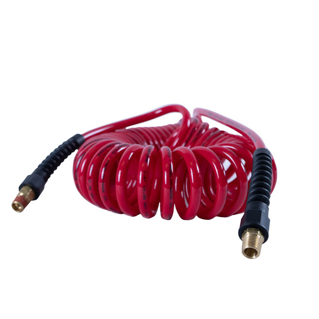 Coiled Hose, Polyurethane, 1/4in x 25ft, Red, 848-21105