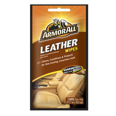 Armor All Leather Wipes, 7in x 8in, 2 Count Per Package, Vending Pack of  100