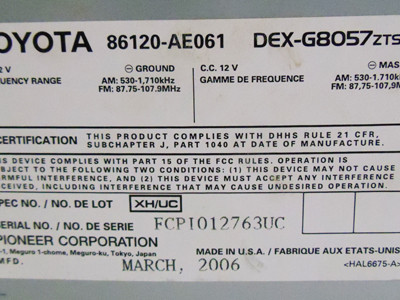 04 2010 Toyota Sienna JBL Sound System Radio MP3 CD Player