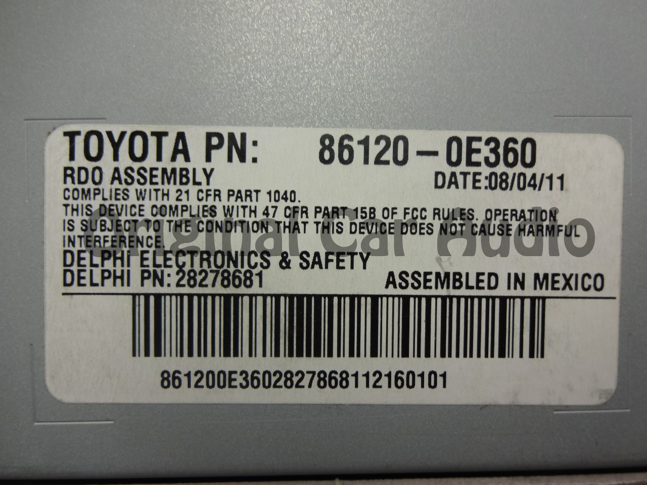 AD1821 Toyota Highlander MP3 CD Player Satellite Radio Stereo