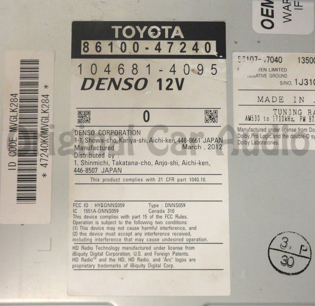 2013 2014 Toyota Prius OEM Navigation GPS 4 Disc Changer Receiver