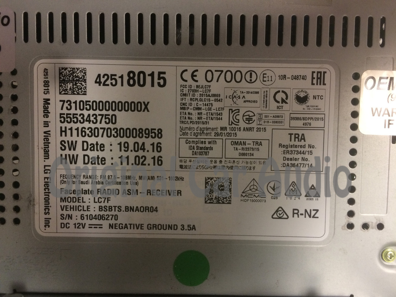 「RT-2716060947」 Gm562U) 2016 - 2017 Chevrolet Cruze Trax OEM MyLink Navigation