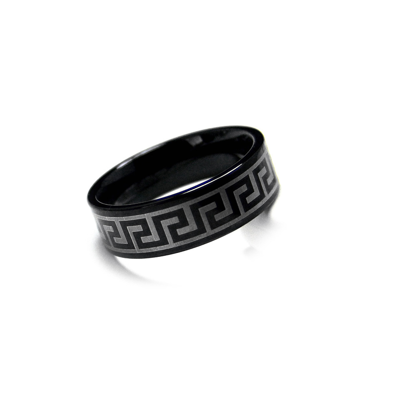 Aiakos 10K Yellow Gold Versace Greek Key Design Black and White CZ Men's  Ring - Bijouterie Langlois