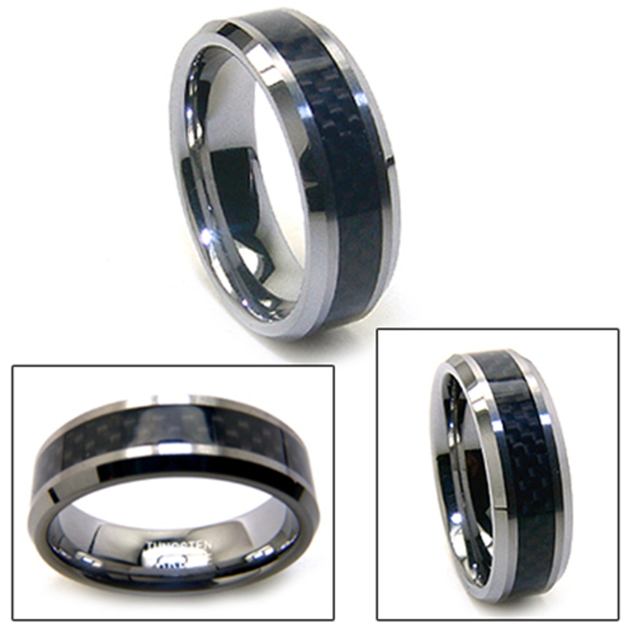 8mm Mens Tungsten Carbon Fiber Wedding Band Ring