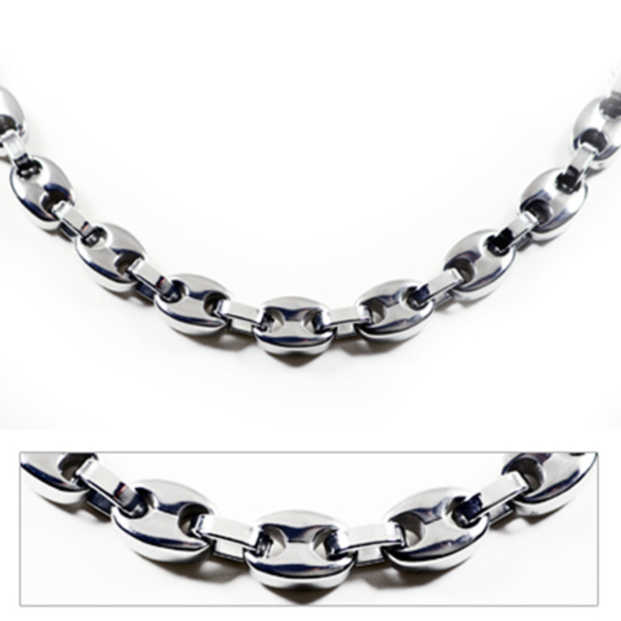 Men's 8.5mm Stainless Steel Oval Cable Chain Necklace, 24 Inch