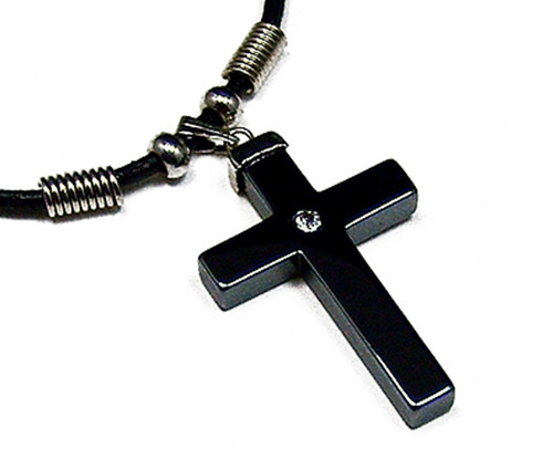 Men's Hematite Cross Cz Pendant Necklace Men's Hematite Cross Cz Pendant Necklace