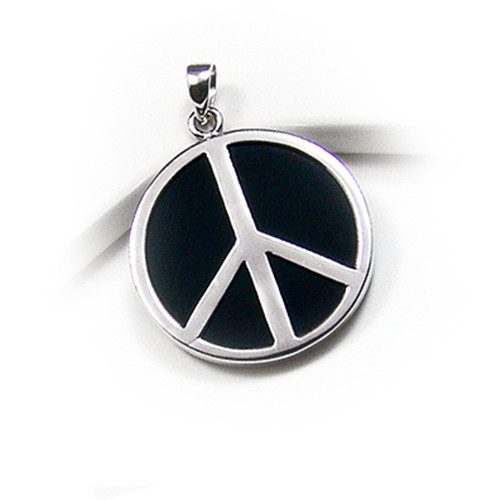 Sterling Silver Black Onyx Peace Symbol Pendant Sterling Silver Black Onyx Peace Symbol Pendant