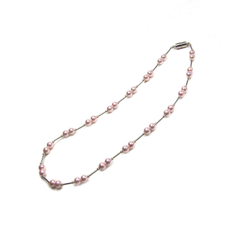 Womens Magnetic Hematite Pink Pearl Fashion Necklace 18"