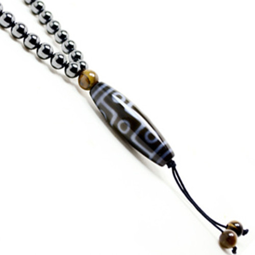 Men's 9 Eye Tibetan Dzi Bead Magnetic Hematite Necklace 20"A