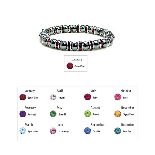 Womens Magnetic Hematite Tuchi Pearl Bracelet, Garnet Crystal 7.5" Womens Magnetic Hematite Tuchi Pearl Bracelet, Garnet Crystal 7.5"