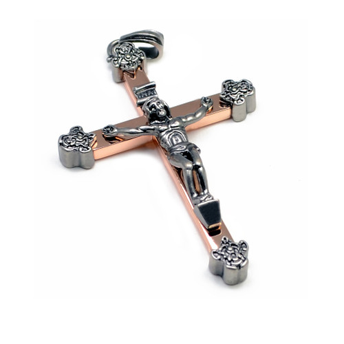 Silvertone and Copper Rosary Crucifix Cross Pendant Silvertone and Copper Rosary Crucifix Cross Pendant