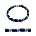 Womens Magnetic Hematite Blue Cats Eye Bead Bracelet 7.5"