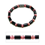 Womens Magmetic Hematite Pink Cats Eye Bead Bracelet 7.5"