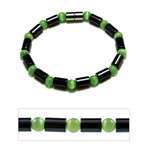 Womens Magnetic Hematite Green Cats Eye Bead Bracelet 7.5"