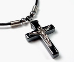 Men's Hematite Crucifix Cross Pendant Necklace