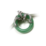 Green Jade Sterling Silver Dragon Hoop Pendant