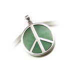 Sterling Silver Green Jade Peace Symbol Pendant