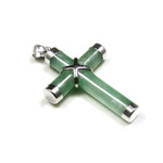 Sterling Silver Green Jade Cross Pendant