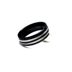 8mm Mens Black Tungsten Ring Silver Stripe Wedding Band